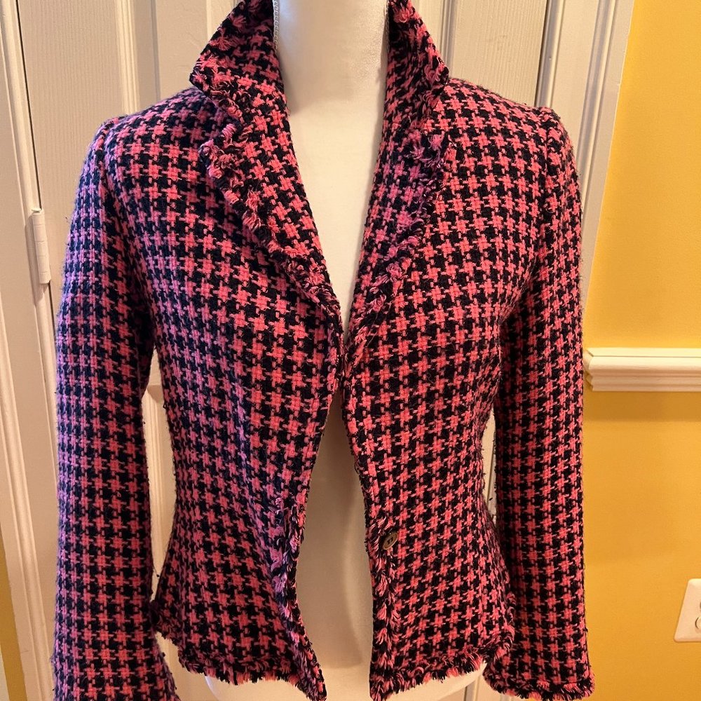 Marisa Christina Pink and Black Checkered Suit Jacket